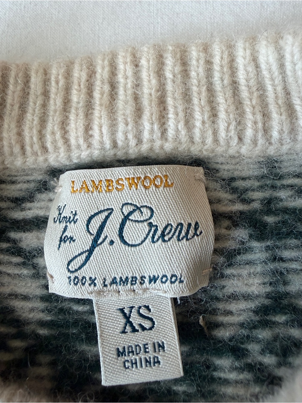 J. Crew Cream and Forest Green Fair Isle Crewneck Sweater - Picture 3 of 9